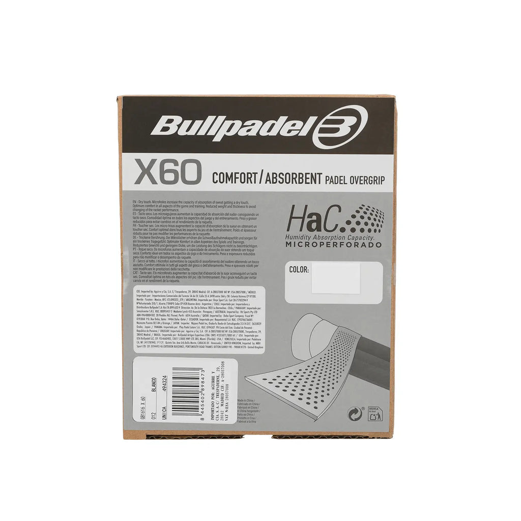 BOX OF 60 BULLPADEL WHITE OVERGRIPS GB1616